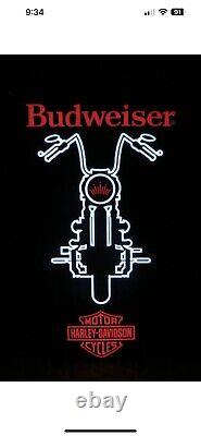 Budweiser Beer Harley Davidson Motorcycle Bike Led Light Up Bar Sign Garage New