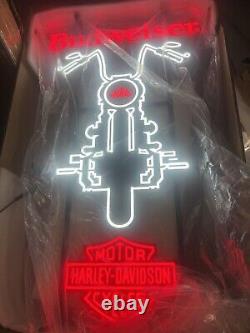 Budweiser Beer Harley Davidson Motorcycle Bike Led Light Up Bar Sign Garage New