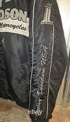 HARLEY DAVIDSON Black Nylon Embroidered Riding Motorcycle Jacket Mens XL