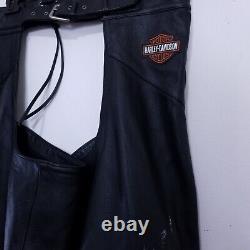 Harley Davidson Black Leather Chaps Motorcycle Riding Embroidered Logo Belt XXL