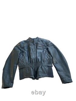 Harley Davidson Black Leather Cinch Waist Lined Jacket WithSpellout On Back Size L