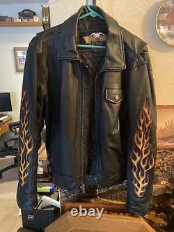 Harley Davidson Embroidered Flames & Ride Free Leather Jacket Size M