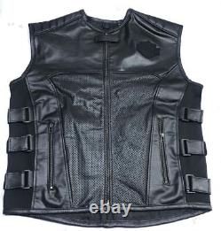 Harley Davidson For Men's Motorcyle Swat Genuine Cowhide Leather Biker Vest