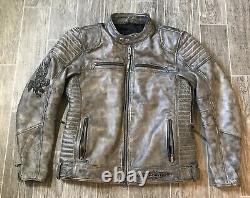 Harley Davidson Gray Leather Motorcycle Jacket Mens Large Biker