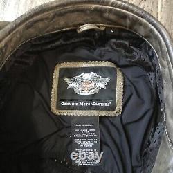 Harley Davidson Gray Leather Motorcycle Jacket Mens Large Biker