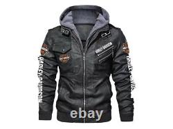 Harley Davidson Hooded Genuine Leather Jacket Men Motorcycle Black Leather Jack