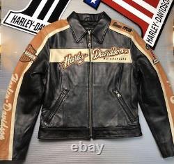 Harley-Davidson Jacket 3D Embroidery Black Orange Leather size M Harley- Harley