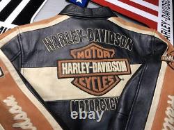 Harley-Davidson Jacket 3D Embroidery Black Orange Leather size M Harley- Harley