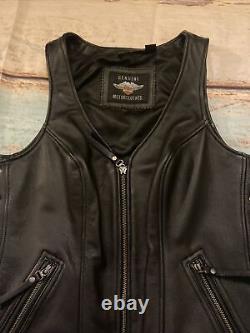 Harley Davidson Leather Black Zipper Biker Vest Lace Up Sides Women's Medium M