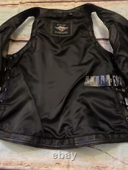 Harley Davidson Leather Black Zipper Biker Vest Lace Up Sides Women's Medium M