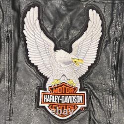 Harley Davidson Leather Jacket Mens XL Black Eagle Motorcycle Full Zip