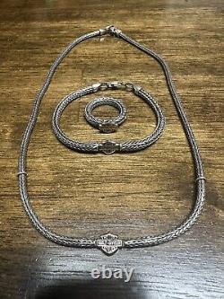 Harley Davidson MOD 925 Sterling Silver Rose Gold Necklace, Bracelet & Ring Set