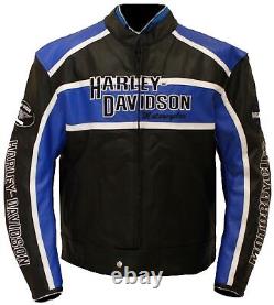 Harley Davidson Men CLASSIC BLUE CRUISER Jacket Motorcycle Real Leather Jacket