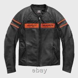 Harley Davidson Men Orange Motorcycle 100% genuine Leather Biker Safety Jacket