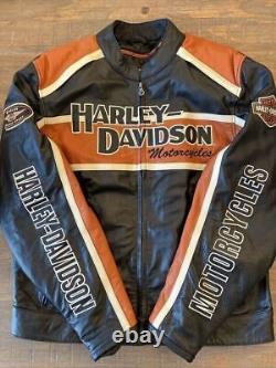 Harley Davidson Men Orange Motorcycle 100% genuine Leather Biker Safety Jacket