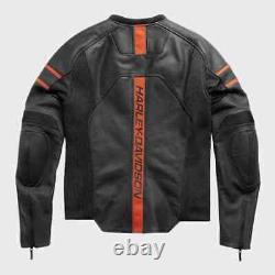 Harley Davidson Men Orange Motorcycle 100% genuine Leather Biker Safety Jacket