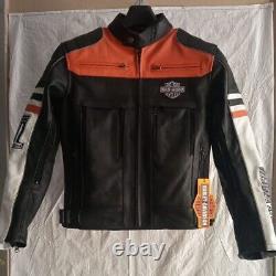 Harley Davidson Men's Biker Black & Orange Leather Jacket Motorcycle Jacket