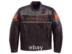 Harley Davidson Men's Biker Blocked B&S Black Leather Jacket Motorcycle Jacket