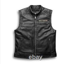 Harley Davidson Men's Biker Vest 100% Genuine Leather Café Racer Vest