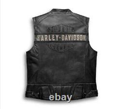 Harley Davidson Men's Biker Vest 100% Genuine Leather Café Racer Vest