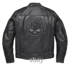 Harley Davidson Men's Black Reflective Skull Cowhide Motorcycle Leather Jacket