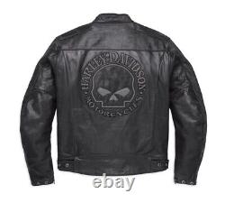 Harley Davidson Men's Blouson CUIR Reflective Skull Genuine Leather Biker Jacket