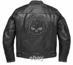 Harley Davidson Men's Blouson CUIR Skull Reflective Jacket Biker Leather Jacket