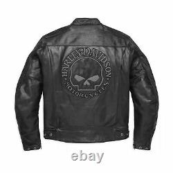 Harley Davidson Men's Blouson CUIR Skull Reflective Jacket Biker Leather Jacket