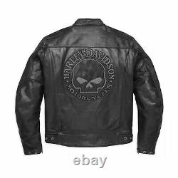 Harley Davidson Men's Blouson Skull Reflective Jacket Biker Real Leather Jacket