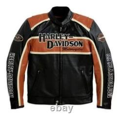 Harley Davidson Men's CLASSIC ORANGE CRUISER Jacket Biker Genuine Leather Jacket