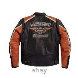 Harley Davidson Men's CLASSIC ORANGE CRUISER Jacket Biker Genuine Leather Jacket