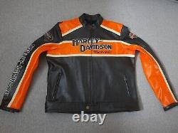 Harley Davidson Men's Cruiser Orange/Black Motorcycle Leather Biker Jacket