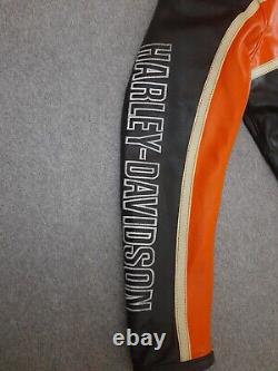 Harley Davidson Men's Cruiser Orange/Black Motorcycle Leather Biker Jacket