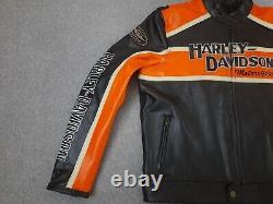 Harley Davidson Men's Cruiser Orange/Black Motorcycle Leather Biker Jacket