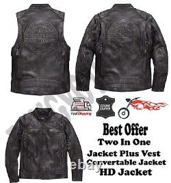 Harley Davidson Men's Dauntless Convertible 2 in 1 Genuine Cow Leather Jacket