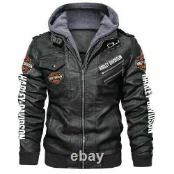 Harley-Davidson Men's Genuine Cowhide Leather Motorcycle Jacket-Removable Hoodie