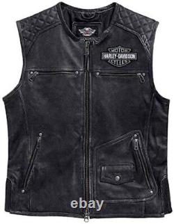 Harley Davidson Men's Genuine Leather Black Biker Vest Leather Jacket Moto Café