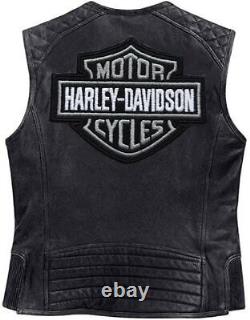 Harley Davidson Men's Genuine Leather Black Biker Vest Leather Jacket Moto Café