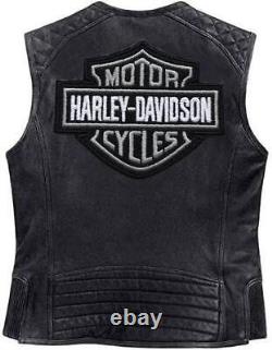 Harley Davidson Men's Moto Café Biker Vest Motorcycle 100% Genuine Leather Vest