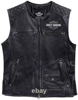 Harley Davidson Men's Moto Café Biker Vest Motorcycle 100% Genuine Leather Vest