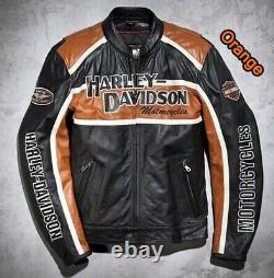 Harley Davidson Men's Motorcycle Biker Genuine Leather Jacket Motorbike Jacket