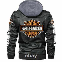 Harley Davidson Men's Motorcycle Genuine Cowhide Removable Leather Hoodie Jacket