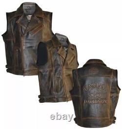 Harley Davidson Men's Motorcycle Knuckle Distressed Biker Genuine leather Vest