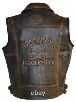 Harley Davidson Men's Motorcycle Knuckle Distressed Biker Genuine leather Vest