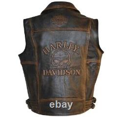 Harley Davidson Men's Motorcycle Knuckle Distressed biker Genuine leather Vest