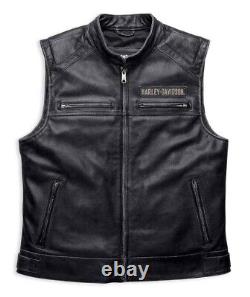 Harley Davidson Men's Motorcycle Leather Vest Embroidered Patch Real Handmade