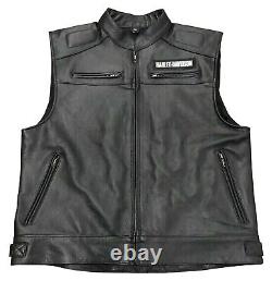 Harley Davidson Men's Motorcycle Motorbike Black Biker Genuine Leather Vest