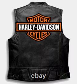 Harley Davidson Men's Motorcycle Passing Link Black Biker Leather Vest for Men