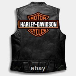 Harley Davidson Men's Motorcycle Passing Link Black Biker Leather Vest for Men