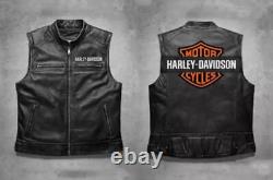 Harley Davidson Men's Motorcycle Passing Link Black Biker Leather Vest for Men